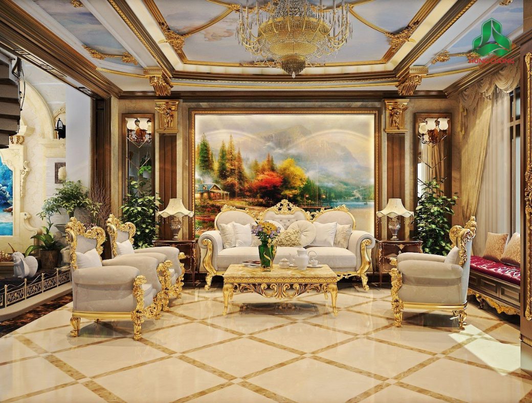 Phòng khách với thiết kế tân cổ điển